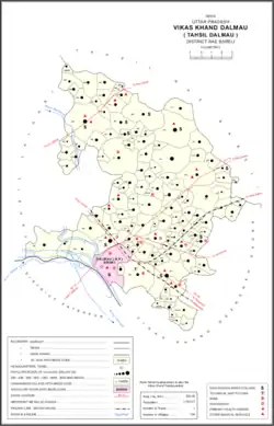 Map showing Dinganj (#975) in Dalmau CD block