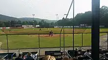 The field of play at Damaschke field during a game in 2018.