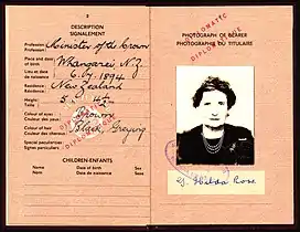 Dame Hilda Ross diplomatic passport (1952)