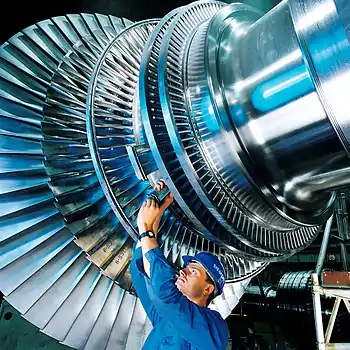 Image 9The rotor of a modern steam turbine manufactured by Siemens AG. Siemens, based in Germany, operates in six areas: automation & control, power, transportation, medical, information & communication and lighting.