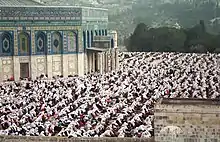 A mass prayer during the 1996 Ramadan at the Dome of the Rock in Jerusalem