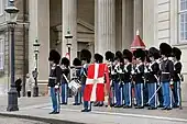 Danish Royal Guards presenting arms at the Changing of the Guard ceremony, Amalienborg.