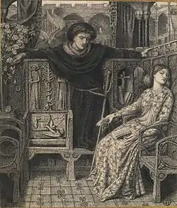 Hamlet and Ophelia (1858), pen and ink drawing