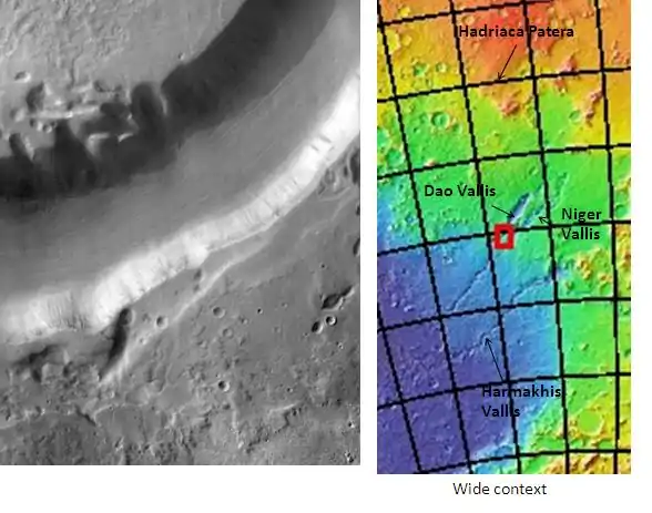 Dao Vallis, as seen by THEMIS.  Click on image to see relationship of Dao Vallis to other nearby features.