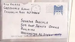 Image 26A letter sent to Senate Majority Leader Tom Daschle containing anthrax powder caused the deaths of two postal workers. (from History of New Jersey)