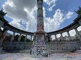 Jefferson Davis Monument in Richmond, VA on July 1, 2020, following the protests over the death of George Floyd. The Davis statue was toppled by protesters on June 10, 2020.