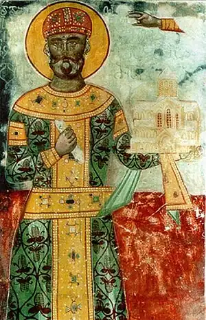 A fresco of Georgian King David IV (r. 1089-1125] from Gelati Monastery.