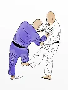 Illustration of De-ashi-barai Judo throw