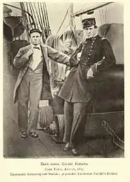 Deck scene Cruiser Alabama in August, 1863 - Lts Armstrong and Sinclair at Sinclair's 32 pounder station