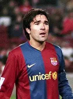 Deco, an association football player, wearing FC Barcelona's jersey.