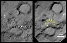 'Before and after' comparison images from Deep Impact and Stardust, showing the crater formed by Deep Impact on the right hand image.