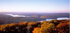 Image 4Western Maryland is known for its heavily forested mountains. A panoramic view of Deep Creek Lake and the surrounding Appalachian Mountains in Garrett County. (from Maryland)