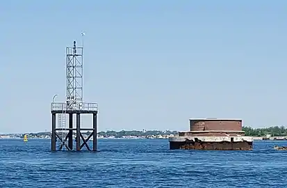 Deer Island Light in 2016, next to the old concrete foundation.