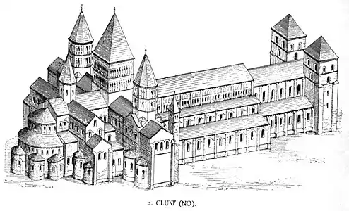 Cluny Abbey as it appeared in the 12th century (1080–1810)