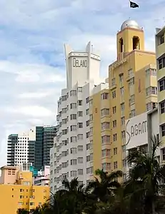 The Miami Beach Architectural District in Miami, Florida, protects historical Art Deco buildings