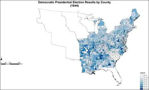 Results by county, shaded according to percentage of the vote for Polk