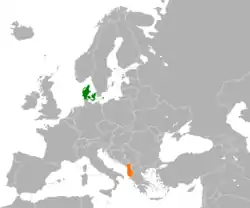 Map indicating locations of Denmark and Albania