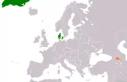 Map indicating locations of Denmark and Armenia