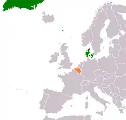 Map indicating locations of Denmark and Belgium