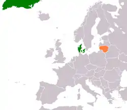 Map indicating locations of Denmark and Lithuania