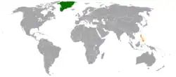 Map indicating locations of Denmark and Philippines