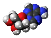 Space-filling model of the deoxyadenosine molecule