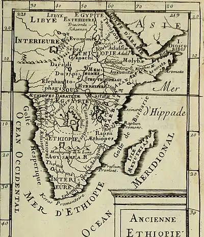 Map of Africa, Description de l'univers (1683); Azania is circled.