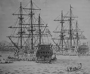 Drawing of the corvettes Descubierta and Atrevida