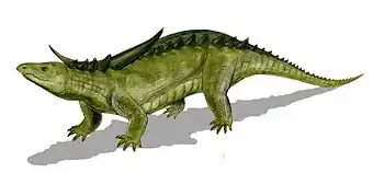 Artists's restoration of the Triassic aetosaur Desmatosuchus found at Petrified Forest National Park.