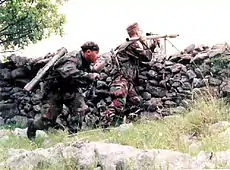 Croatian soldiers engaging a Serb tank in 1992.