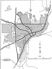 Detroit inset from the General Location of National System of Interstate Highways Including All Additional Routes at Urban Areas Designated in September 1955 (Yellow Book)