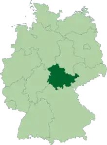 Map of Germany:Position of Thuringia highlighted