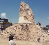 The remains of Dharahara after the 2015 earthquake