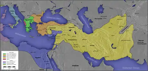 Image 24The major Hellenistic realms included the Diadochi kingdoms:  Kingdom of Ptolemy I Soter  Kingdom of Cassander  Kingdom of Lysimachus  Kingdom of Seleucus I Nicator  EpirusAlso shown on the map:  Greek colonies  Carthage (non-Greek)  Rome (non-Greek)The orange areas were often in dispute after 281 BC. The Attalid dynasty occupied some of this area. Not shown: Indo-Greek Kingdom. (from Ancient Greece)