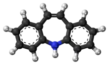 Ball-and-stick model of the dibenzazepine molecule