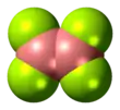 Space-filling model of the diboron tetrafluoride molecule