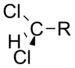 A dichloromethyl group bonded to R.