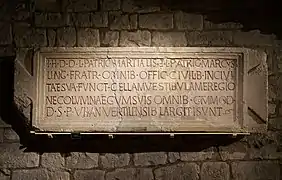 Roman inscription of the thermal baths, kept in musée archéologique de Dijon.