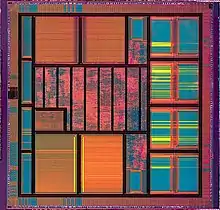 A VLSI integrated-circuit die.