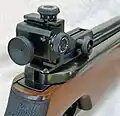 Diopter rear sight on a Feinwerkbau 300S 10 metre target air rifle.