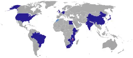 Image 14Locations of Malawian diplomatic embassies or high commissions  (from Malawi)