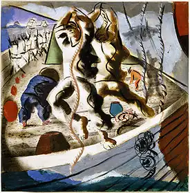 Image 22Candido PortinariA preparatory study for Discovery of the Land, a mural in the United States Library of Congress Hispanic Reading Room, by Candido Portinari. Portinari was a Brazilian painter who was a prominent and influential practitioner of the neorealism style. The mural depicts two sailors who might have been found in either the fleets of Christopher Columbus or Pedro Álvares Cabral, and is part of a series of four that show the colonization of the Americas by Europeans.More selected pictures