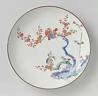 Dish with rocks, bamboo, prunus and birds, 17th century