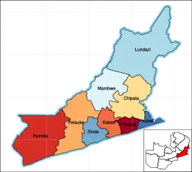 Eastern Province showing its districts.