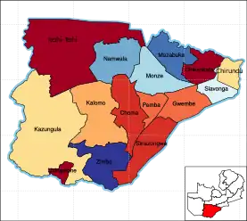 Map of Zambia showing the Southern Province