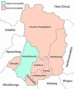 Necha-Salyan Gaupalika in map of Solukhumbu