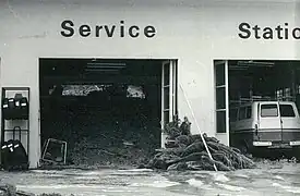 Garage, Eastern Hutt Road. Back wall pushed in by slip.