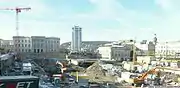 Construction progress in January 2016, the B7 tunnel (centre) runs parallel to the suspension railway (right) at the level of the Wupper