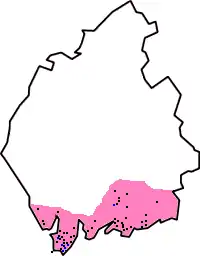 Image 7Approximate extent of Domesday coverage : the district of Hougun, if indeed it was a district, may have covered the three peninsulas at the left of the pink area (from History of Cumbria)