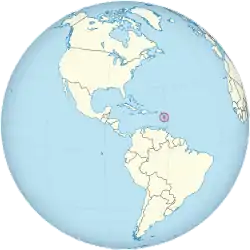 Location of Dominica (circled in red)in the Western Hemisphere